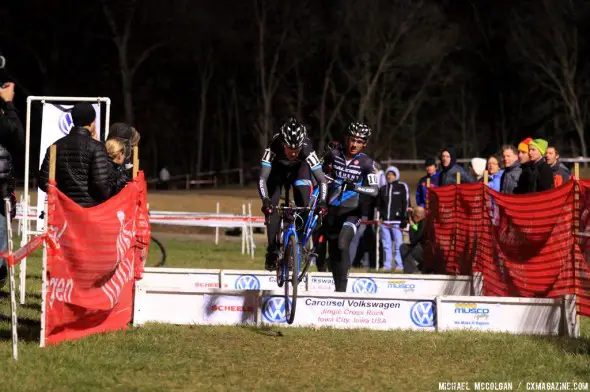 The two Raleigh riders take the barriers. © Michael McColgan