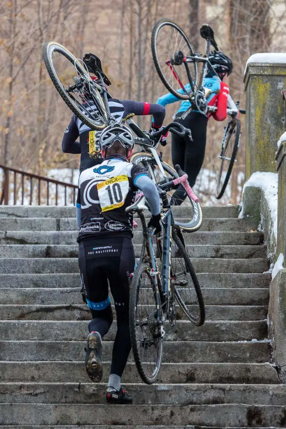 Men's Elite riders tackle the steps. © Kent Baumgardt