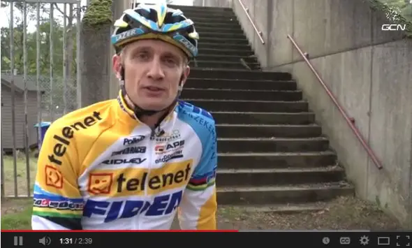 Screenshot: Bart Wellens on how-to run stairs like a cyclocross pro. 