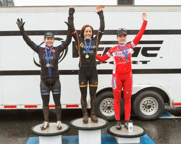 The women's podium at Baystate Cyclocross Day 2 2013. © Russ Campbell