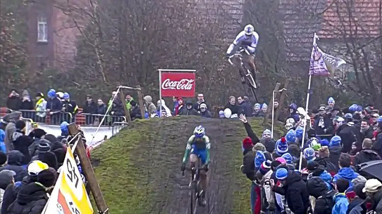 Stybar catching big air at the 2013 Loenhout race.