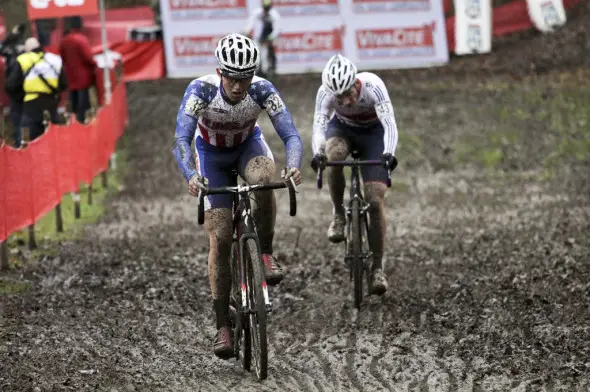 Tobin Ortenblad pushes through the thick mud of Namur at the 2013 World Cup. © Cyclocross Magazine