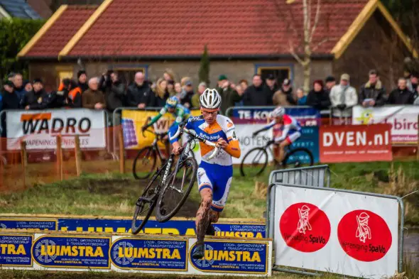 MIke Teunissen (NED) being chased by Thijs van Amerongen (NED) & Lars van der Haar (NED). © Pim Nijland / Peloton Photos