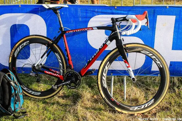 Zdenek Stybar's Specialized S-Worlks Crux cyclocross bike with SRAM Red 10-speed, Zipp 404 wheels and Service Course SL cockpit, and Avid Shorty Ultimate cantilevers. © Thomas van Bracht / Cyclocross Magazine