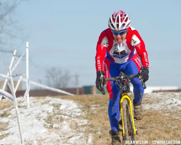 Lillian Pfluke racing to a silver medal in the younger 50-54 group at the 2013 Masters World Championships in Louisville. She expected to move up an age group this year. © Brian Nelson / cxmagazine.com