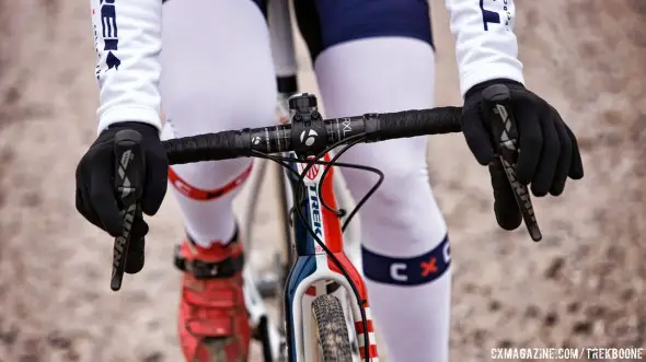 Katie Compton's new Trek Boone carbon cyclocross bike features an IsoSpeed fork with plenty of mud clearance. photo: Trek