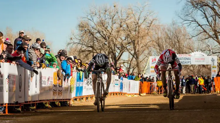 Russell Stevenson and Jake Wells in their photo finish. © Matthew Lasala