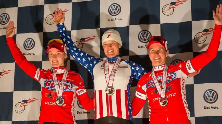 Women's podium: L to R Anderson, Compton, Miller. © Matt Lasala