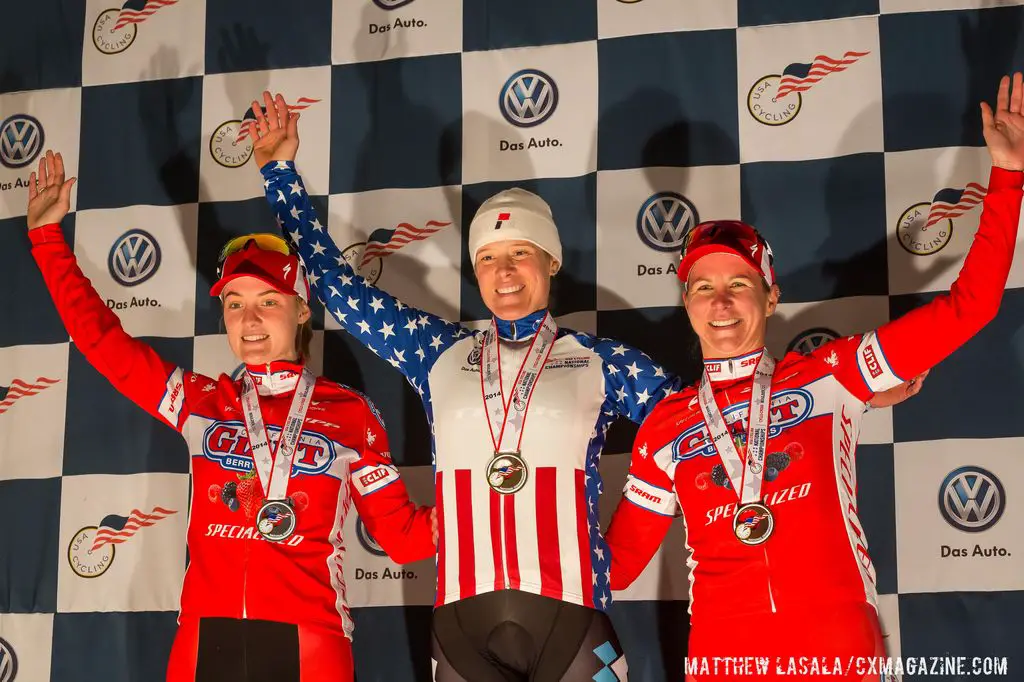 Anderson finished second at the 2014 Nationals in Boulder to join Katie Compton and Meredith Miller on the podium. © Matt Lasala
