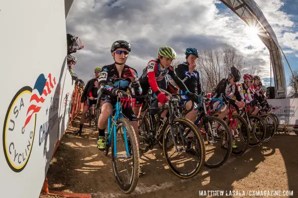 Start line in the Junior 17-18 race at US Nationals 2014. © Matt Lasala