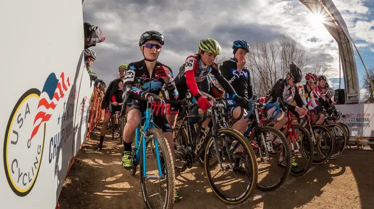 Start line in the Junior 17-18 race at US Nationals 2014. © Matt Lasala