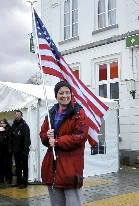 Lillian Pfluke has been racing Masters Worlds for 15 years. Seen here after racing in Mol in 2007, watching a World Cup in Hoogerheide. © Jon Suzuki