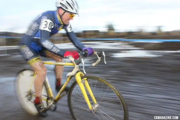 Paul Curley brought his Tom Stevens Spin Arts frame with barcons, wheel cover and rear view mirror to Gossau in hopes of winning a World Championship. © Cyclocross Magazine