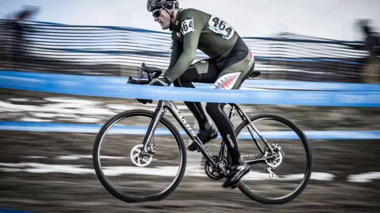 Darron Cheek (Cross Propz Racing) from Breckenridge, CO poses for a motion blur while racing Masters Men 45-49 at the 2014 National Championships. © Mike Albright