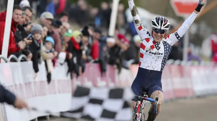 Katie Compton (Trek Cyclocross Collective) wins the 2014 GP Sven Nys over Marianne Vos. © photopress.be