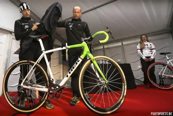 Sven Nys and Sven Vanthourenhout unveil their new Crelan-AA Drink Trek Boon team bikes. © photopress.be