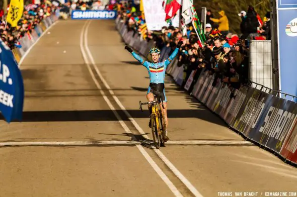 Wout Van Aert wins U23 UCI Cyclocross World Championships 2014. © Thomas Van Bracht