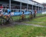 A line of Belgians, with the Dutch rider holding on. © Thomas Van Bracht