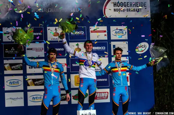 The Junior podium, L to R: Schuerman, Aerts, and Peeters. © Thomas van Bracht