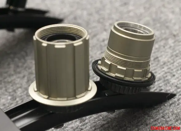 Campagnolo, XX1 and Shimano/SRAM-compatible freehub bodies are availble for the Velocity ATB Convertible hub on the Aileron wheelset. © Cyclocross Magazine