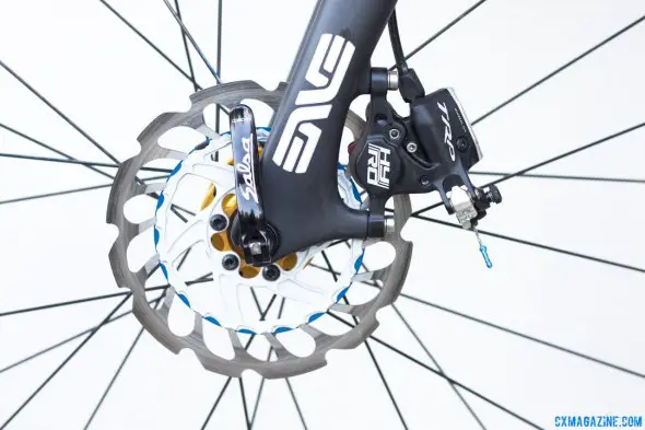 Calfee Manta CX Prototype with TRP HyRd hydraulic disc brakes and Scrub ultralight disc brake rotors. © Cyclocross Magazine