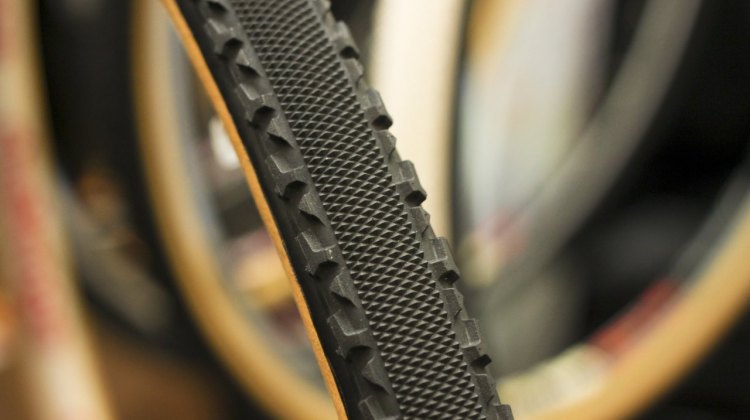 Challenge Tires showed off this huge, 36mm, Chicane-like gravel prototype tire at Frost Bike 2014. © Cyclocross Magazine