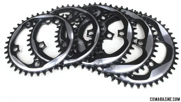 SRAM's new Force CX1 chainrings are available in 38,40, 42, 44, and 46t increments and will work with standard 110mm BCDs and SRAM's hidden bolt cranksets. © Cyclocross Magazine SRAM's new Force CX1 chainrings are available in 38,40, 42, 44, and 46t increments and will work with standard 110mm BCDs and SRAM's hidden bolt cranksets. © Cyclocross Magazine