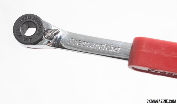 The thumb dial speeds the job up. Prestacycle's Prestaratchet with its directional switch and black thumbscrew to quickly tighten bolts. © Cyclocross Magazine