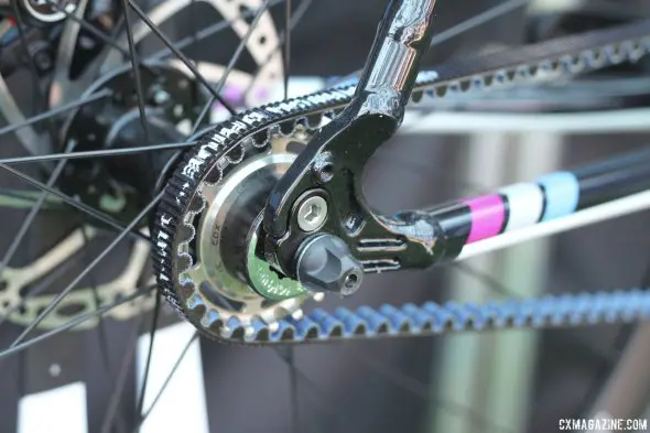 Gates Carbon Drive is lighter and low maintenance, but the frame will accept a rear derailleur hanger. © Cyclocross Magazine