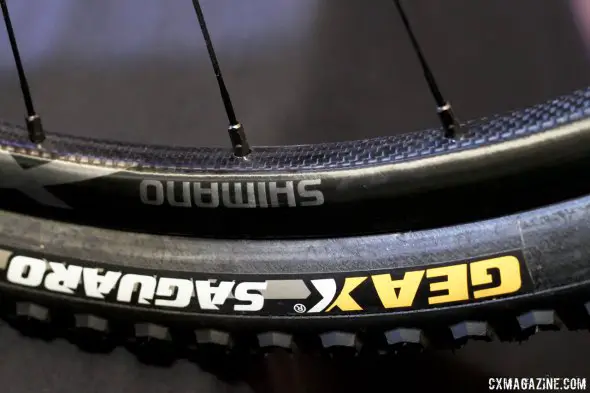 The XTR carbon tubular wheel is light, around 1300g but disc brake and Thru Axle (front) only. © Cyclocross Magazine