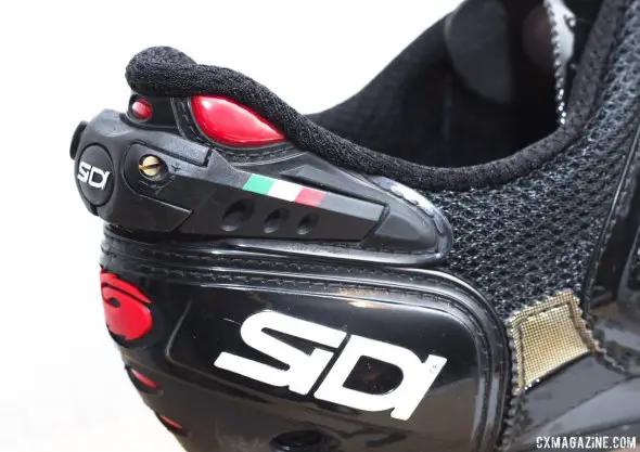 Sidi's Adjustable Heel Security System found on the Drako is a godsend for narrow and low volume heels, as seen on the discontinued Dragon. © Cyclocross Magazine