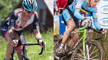 Fabian Cancellara and Sven Nys finally meet in person, discuss cobbles and cyclocross. photos: Youkeys on Flickr (l); Thomas van Bracht (r)