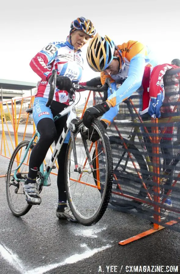 Danny Summerhill helps his mom get her own quality 'cross time at the 2010 Nationals in Bend. © Cyclocross Magazine