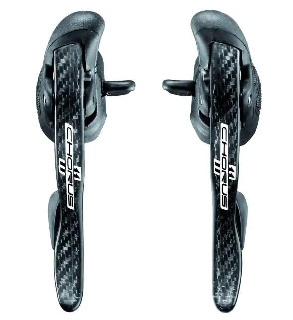 Carbon levers in teh Campagnolo Chorus group keep the profile sleek and the weight light. 