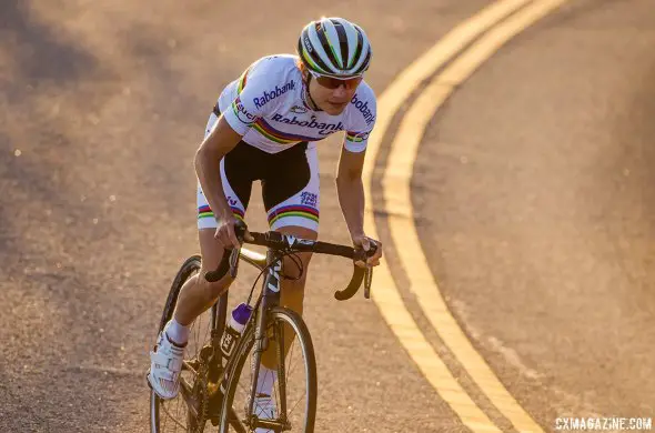Marianne Vos takes to the road with her new Giro Synthe, with nobody behind. She hopes the Synthe will help her be equally alone come cyclocross season.