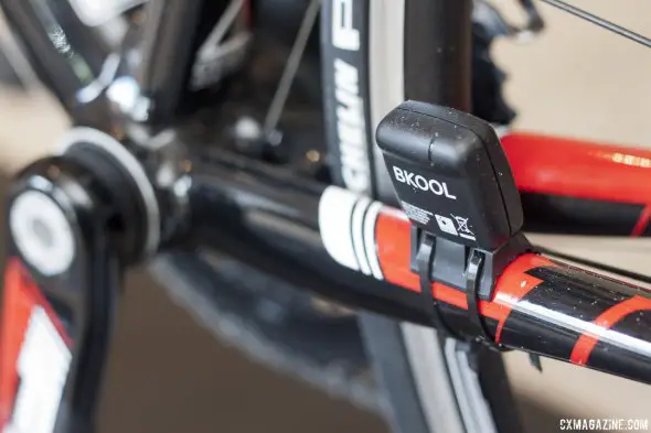 The Bkool cadence sensor mounts to the chainstays, but is optional. © Cyclocross Magazine