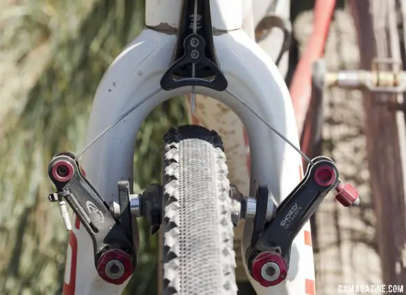 Prenzlow relied on Avid Shorty Ultimate cantilevers, and opted on the Challenge Chicane tubular for his front tire, paired with a rear Grifo XS © Cyclocross Magazine