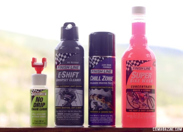 Finish Line new products: New: no-drop applicator, electronic drivetrain-safe lube, anti-seize lube, and bike wash concentrate. © Cyclocross Magazine
