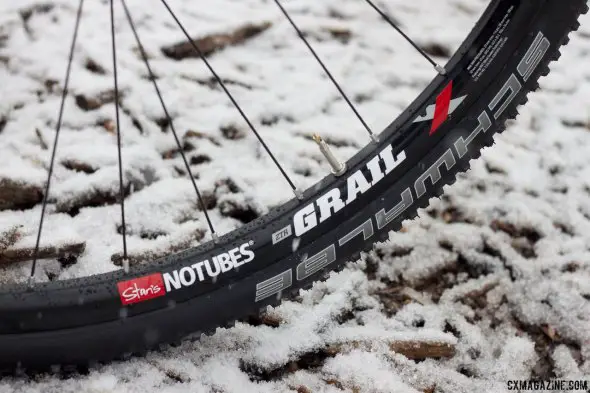 24.5mm deep, 24.1mm wide (external). NoTubes new Grail gravel, road disc and cyclocross tubeless wheelset. © Cyclocross Magazine