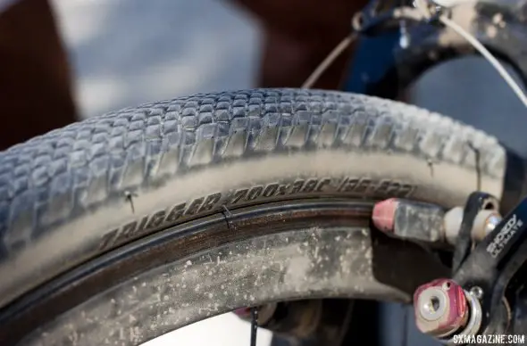 The Trigger 38c folding cyclocross / gravel tire in prototype form. Currenlty only available in wire bead but folding 2Bliss versions coming soon. © Cyclocross Magazine