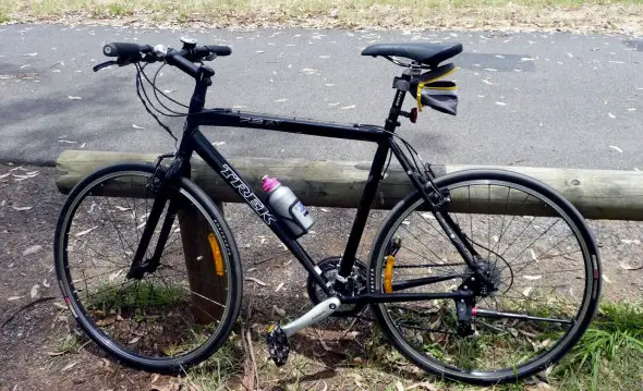 Hybrids, like this Trek 7.3 FX make great starter cyclocross bikes. Remove the kickstand, bottle cage and saddle bag and add some cx tires. © Sam Kingston on flickr