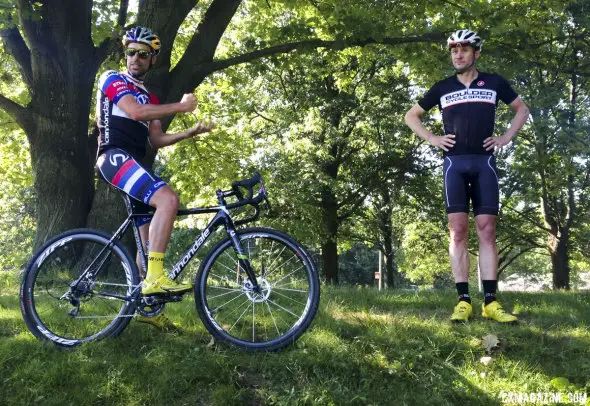 Tim Johnson pounds the cyclocross basics with Pete Webber during "Cracking the Code" in Queens, NY.