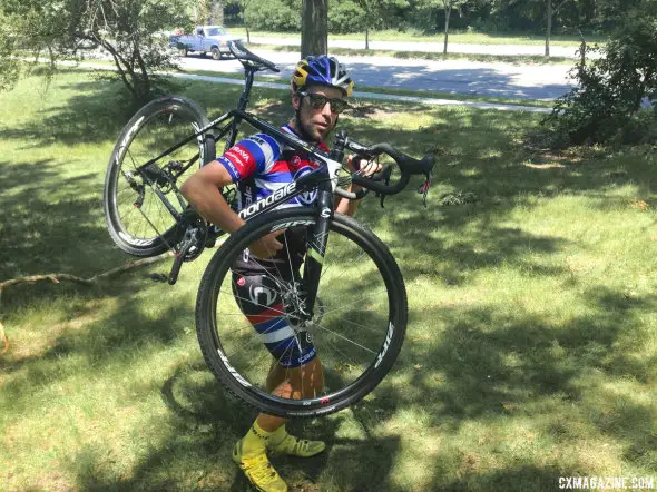 Johnson displays the proper shouldering techniques in a NYC park.