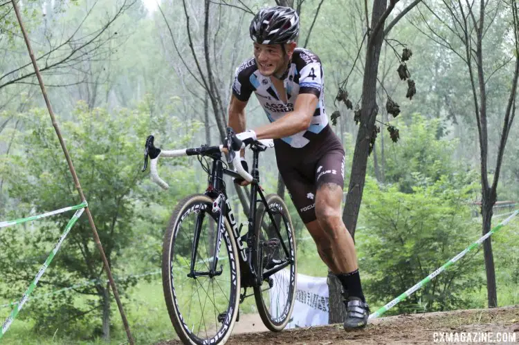 Road pro Steve Chainel had the comeback ride of the day, making up all but 40 seconds after running third of a lap to finish third. © Cyclocross Magazine