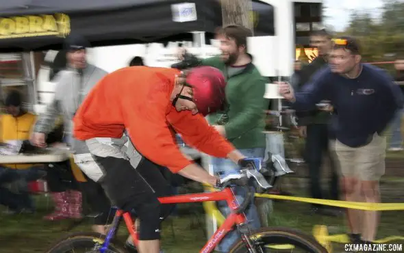 Wicks was ahead of his time with his attempt at hi-viz orange and aerodynamic helmet. © Cyclocross Magazine 