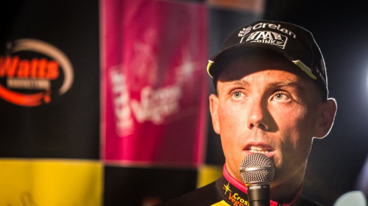 Sven Nys recalls the key moment of the race at the press conference. © Mike Albright