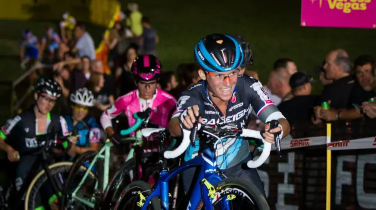 Caroline Mani eeks out a smile despite the pain and suffering of Cross Vegas 2014. © MikeAlbright.com / Cyclocross Magazine