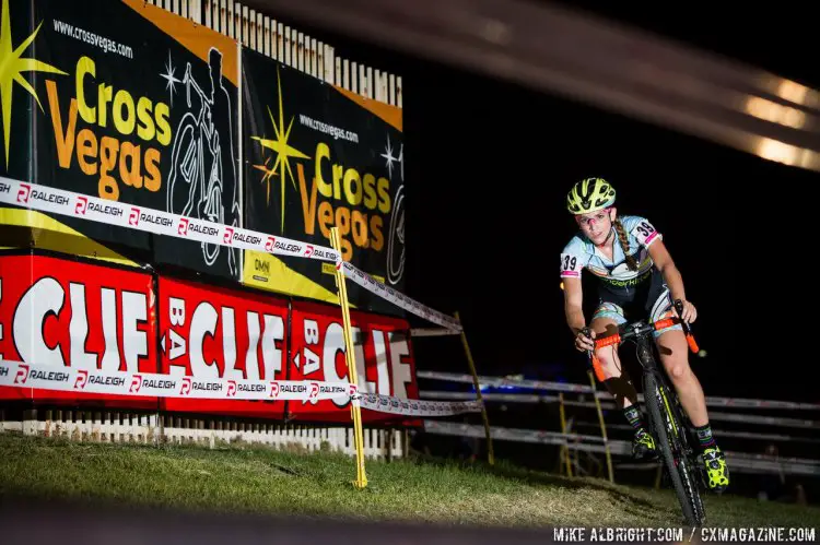 Caro Gomez Villafane showing off her new Vanderkitten colors at Cross Vegas 2014. © MikeAlbright.com / Cyclocross Magazine