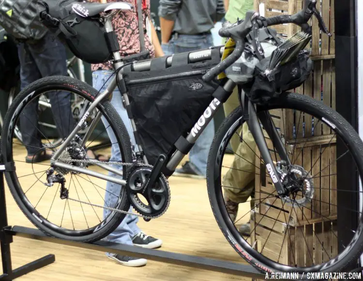 Moots redesigned an adventure bike called the Routt 45, shown here with Porcelain Rocket bags. © Cyclocross Magazine
