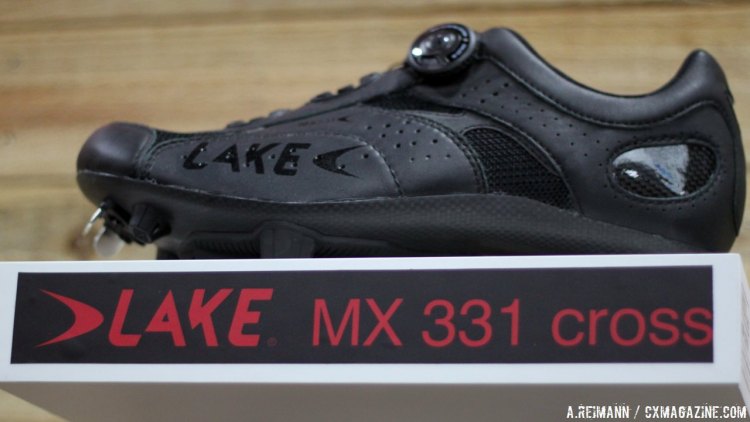 Lake Shoes shows off their clean black cyclocross MX331 shoes. © Cyclocross Magazine